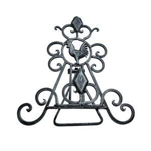 Metal Rooster Chicken Table Easel Stand 10.5" H 9.25" W Gray